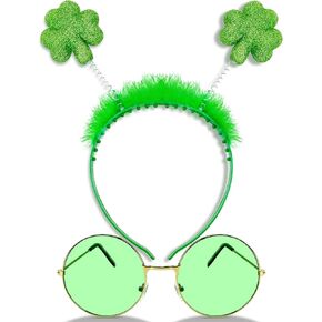Blesky St Patricks Day Costume Accessories Shamrock Green Headband Green Sunglasses for Women Girls Men Party Supplies in Kuwait