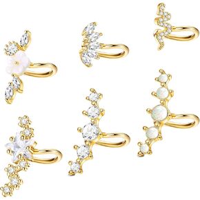 Subiceto 6Pcs Ear Cuffs Hoop climber Earring for Women Cartilage 5 CZ Ear Cuff Clip on Earrings with Cubic Zirconia Opal Ear Crawler Fake Helix Conch Daith Non Piercing Jewelry Set in Kuwait
