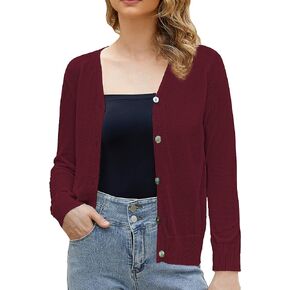 Women's V-Neck Long Sleeve Button Down Lightweight Sweater Soft Knit Cardigan