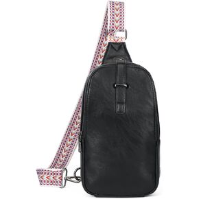 KouLi Buir Small Sling Bag for Women Men, PU Leather Fanny Pack Crossbody Bags, Chest Bag With Guitar Strap