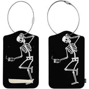 علامات الأمتعة EKOBLA مع غطاء خصوصية خلفي كامل مع هيكل عظمي بحلقة فولاذية مع كوكتيل مضحك عظم مخيف قطعة واحدة من علامة الحقيبة الناعمة قطعة واحدة من بطاقة تعريف الاسم، أسود in Kuwait