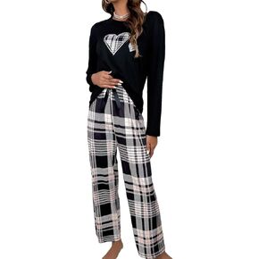 SOLY HUX Women's Pajama Set Heart Plaid Print Long Sleeve Top and Pants 2 Piece Pj Set Sleepwear Cute Loungewear in Saudi Arabia