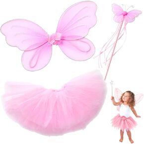Butterfly Craze Fairy Princess Tutu Costume Set - Includes Glittery Sparkle Wings, Tutu Skirt, & Wand for Girls' Dress Up