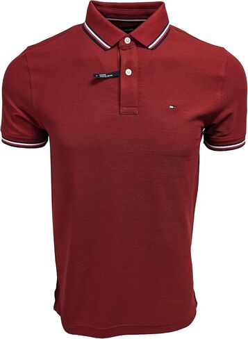 Tommy Hilfiger Mens Striped Collar Polo (Small, Dark Red) in Saudi Arabia
