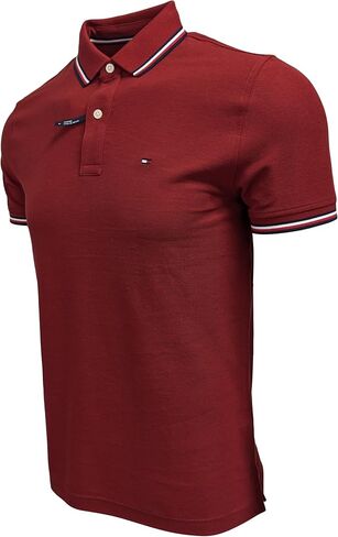 Tommy Hilfiger Mens Striped Collar Polo (Small, Dark Red) in Saudi Arabia