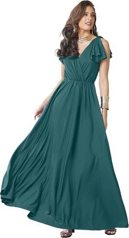 KOH KOH Womens Long V-Neck Ruffle Sleeveless Bridesmaid Prom Gown Maxi Dress in Kuwait