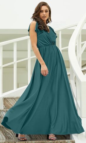 KOH KOH Womens Long V-Neck Ruffle Sleeveless Bridesmaid Prom Gown Maxi Dress in Kuwait