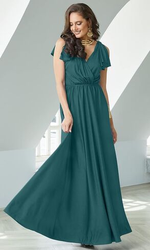 KOH KOH Womens Long V-Neck Ruffle Sleeveless Bridesmaid Prom Gown Maxi Dress in Kuwait