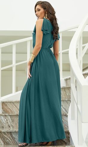 KOH KOH Womens Long V-Neck Ruffle Sleeveless Bridesmaid Prom Gown Maxi Dress in Kuwait