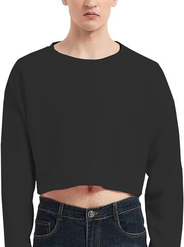 QOYDOY Men's Cropped Cut-Off Hoodie Solid Color Long Sleeves Drawstring Casual Sweatshirts Crop Tops in Saudi Arabia