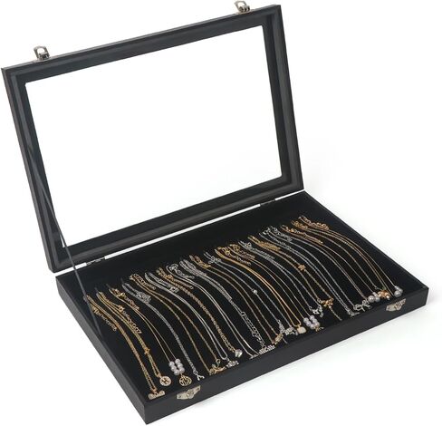 XCRUI Velvet Stackable 20 Hooks Necklace Jewelry Tray Showcase Display Organizer Holder for Women Girls, Black in Kuwait