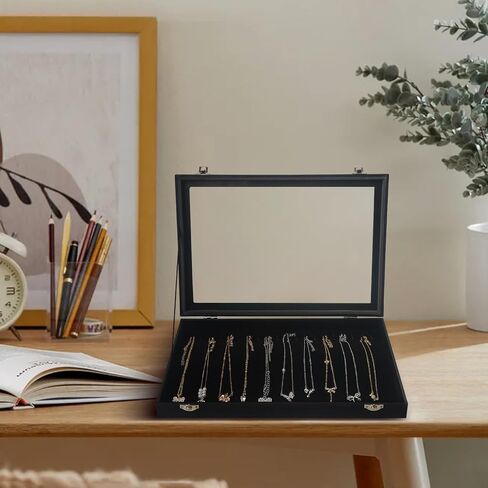 XCRUI Velvet Stackable 20 Hooks Necklace Jewelry Tray Showcase Display Organizer Holder for Women Girls, Black in Kuwait