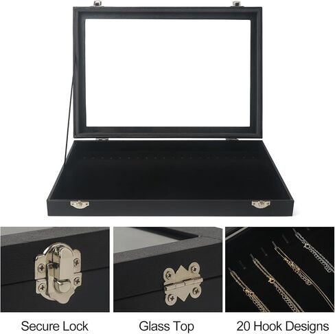 XCRUI Velvet Stackable 20 Hooks Necklace Jewelry Tray Showcase Display Organizer Holder for Women Girls, Black in Kuwait