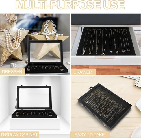 XCRUI Velvet Stackable 20 Hooks Necklace Jewelry Tray Showcase Display Organizer Holder for Women Girls, Black in Kuwait