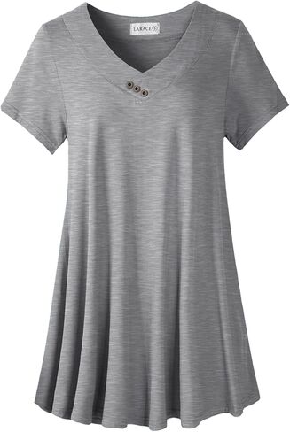 LARACE Plus Size Tops for Womens T Shirts Button Down Summer Clothes Short Sleeve Tunics Casual V Neck Blouses in Saudi Arabia