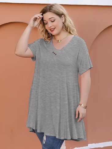 LARACE Plus Size Tops for Womens T Shirts Button Down Summer Clothes Short Sleeve Tunics Casual V Neck Blouses in Saudi Arabia