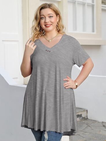 LARACE Plus Size Tops for Womens T Shirts Button Down Summer Clothes Short Sleeve Tunics Casual V Neck Blouses in Saudi Arabia