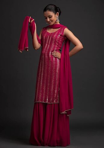 DREAMANGEL FASHION ملابس جورجيت النسائية للحفلات المطرزة كورتا وشارارا مع دوباتا in Kuwait