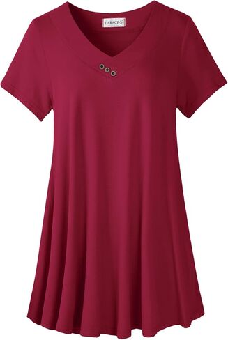 LARACE Plus Size Tops for Womens T Shirts Button Down Summer Clothes Short Sleeve Tunics Casual V Neck Blouses in Saudi Arabia