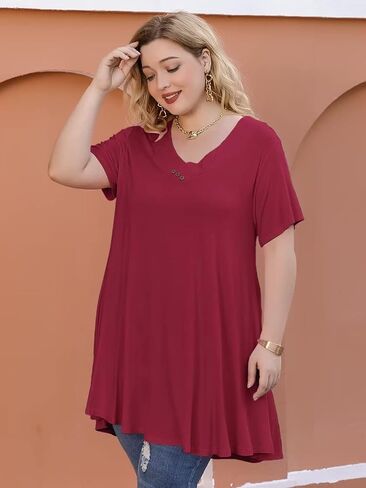 LARACE Plus Size Tops for Womens T Shirts Button Down Summer Clothes Short Sleeve Tunics Casual V Neck Blouses in Saudi Arabia