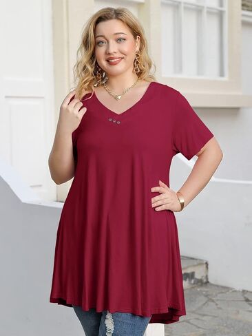 LARACE Plus Size Tops for Womens T Shirts Button Down Summer Clothes Short Sleeve Tunics Casual V Neck Blouses in Saudi Arabia