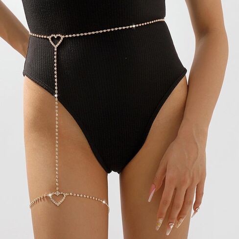 Werhonton حجر الراين الفخذ سلسلة الذهب القلب الساق سلسلة حزب مجوهرات الجسم للنساء والفتيات in Kuwait