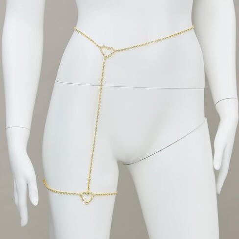 Werhonton حجر الراين الفخذ سلسلة الذهب القلب الساق سلسلة حزب مجوهرات الجسم للنساء والفتيات in Kuwait