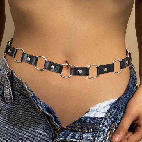 Navoky Punk Leather الخصر سلسلة الهيب هوب البطن سلسلة حزام ملهى ليلي الجسم سلاسل اكسسوارات المجوهرات للنساء والفتيات in Kuwait