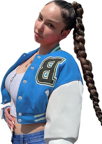 LaPhyran سترات البيسبول للنساء رسالة كم طويل المحاصيل الأعلى اللون كتلة عادية زر أسفل معطف Bomber خمر Y2K in Kuwait