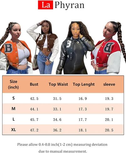 LaPhyran سترات البيسبول للنساء رسالة كم طويل المحاصيل الأعلى اللون كتلة عادية زر أسفل معطف Bomber خمر Y2K in Kuwait