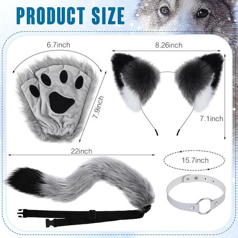 Toulite 4 Pcs Halloween Wolf Costume Include Wolf Tail Choker Necklace Ears and Gloves Set for Adult Women Men Fancy Party Supplies Gift Cosplay Accessories in Saudi Arabia