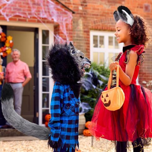 Toulite 4 Pcs Halloween Wolf Costume Include Wolf Tail Choker Necklace Ears and Gloves Set for Adult Women Men Fancy Party Supplies Gift Cosplay Accessories in Saudi Arabia