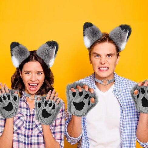 Toulite 4 Pcs Halloween Wolf Costume Include Wolf Tail Choker Necklace Ears and Gloves Set for Adult Women Men Fancy Party Supplies Gift Cosplay Accessories in Saudi Arabia