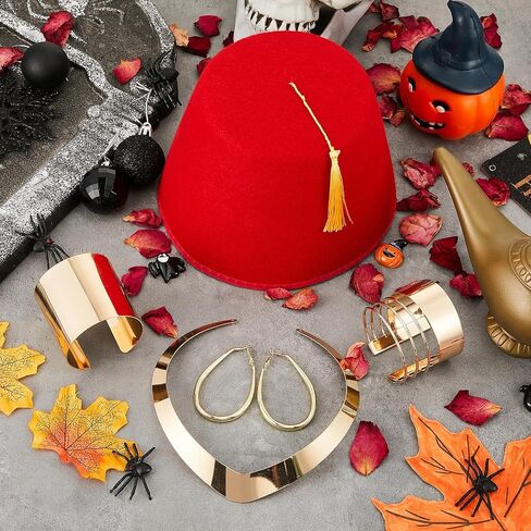 Loetere 6 Pcs Halloween Arabian Princess Costume Accessories and Arabian Prince Costume Set Halloween Cosplay Include Necklace Earrings Bracelets Hat Lamp for Couple Women Men Cosplay Party Dress up in Saudi Arabia