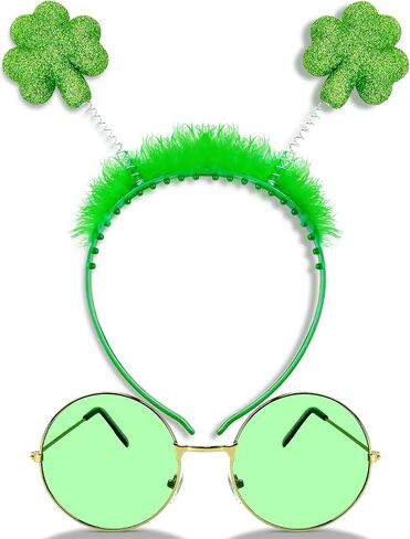 Blesky St Patricks Day Costume Accessories Shamrock Green Headband Green Sunglasses for Women Girls Men Party Supplies in Kuwait