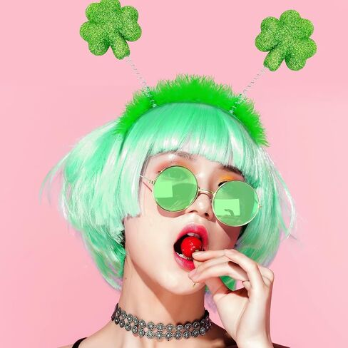Blesky St Patricks Day Costume Accessories Shamrock Green Headband Green Sunglasses for Women Girls Men Party Supplies in Kuwait