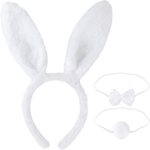 JOYFISCO Bunny Ears, 3 Pcs Bunny Costume Set Bunny Ears with Bow Tie and Tail Easter Cosplay Party Costume Assesories in Saudi Arabia