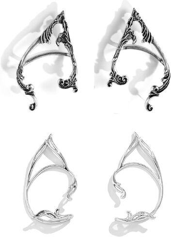 2Pcs Gothic Elf Ear Cuffs - Cute Fairy Cat Ear Wrap Non-Pierced Fake Earrings Cartilage Climber Earring Halloween Costume Cosplay Punk Jewelry for Teen Womens Girls in Saudi Arabia