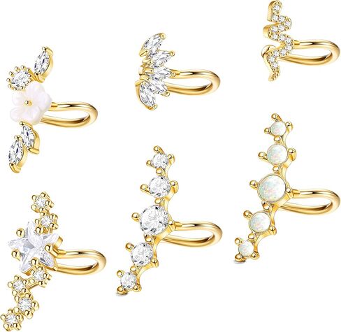 Subiceto 6 قطع الأذن الأصفاد هوب متسلق القرط للنساء الغضروف 5 تشيكوسلوفاكيا الأذن الكفة كليب على الأقراط مع زركونيا مكعب أوبال الأذن الزاحف وهمية الحلزون محارة Daith غير ثقب مجموعة مجوهرات in Kuwait