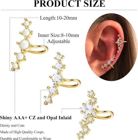 Subiceto 6 قطع الأذن الأصفاد هوب متسلق القرط للنساء الغضروف 5 تشيكوسلوفاكيا الأذن الكفة كليب على الأقراط مع زركونيا مكعب أوبال الأذن الزاحف وهمية الحلزون محارة Daith غير ثقب مجموعة مجوهرات in Kuwait