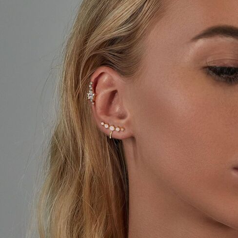 Subiceto 6 قطع الأذن الأصفاد هوب متسلق القرط للنساء الغضروف 5 تشيكوسلوفاكيا الأذن الكفة كليب على الأقراط مع زركونيا مكعب أوبال الأذن الزاحف وهمية الحلزون محارة Daith غير ثقب مجموعة مجوهرات in Kuwait