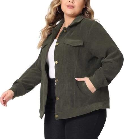 Agnes Orinda Plus Size Corduroy Shirt for Women Oversize Button Down Long Sleeve Loose Shacket Jacket Outwear in Kuwait
