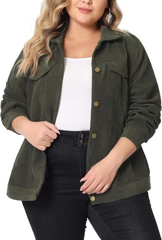 Agnes Orinda Plus Size Corduroy Shirt for Women Oversize Button Down Long Sleeve Loose Shacket Jacket Outwear in Kuwait