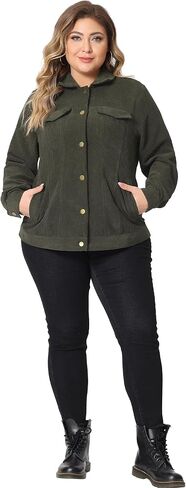 Agnes Orinda Plus Size Corduroy Shirt for Women Oversize Button Down Long Sleeve Loose Shacket Jacket Outwear in Kuwait
