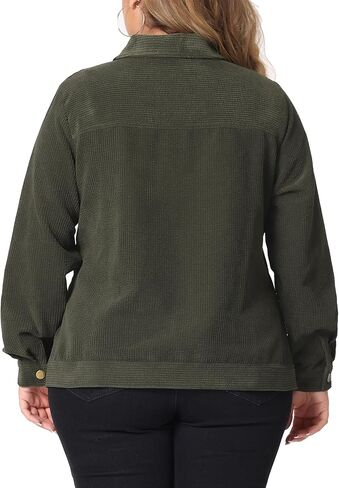 Agnes Orinda Plus Size Corduroy Shirt for Women Oversize Button Down Long Sleeve Loose Shacket Jacket Outwear in Kuwait