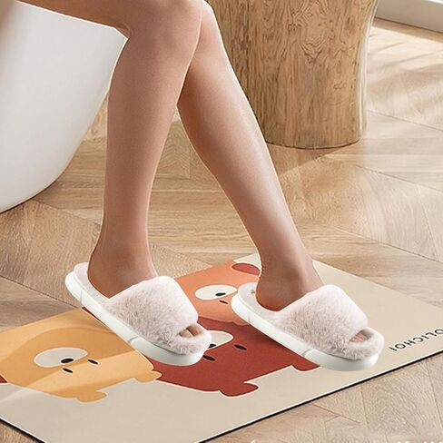 Nyicey Fuzzy House Slippers for Women Plush Comfy Faux Fur Open Toe Lined Slide Shoes Anti-Skid Sole Memory Foam House Bedroom Slippers for Ladies in Kuwait