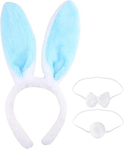 JOYFISCO Bunny Ears, 3 Pcs Bunny Costume Set Bunny Ears with Bow Tie and Tail Easter Cosplay Party Costume Assesories in Saudi Arabia