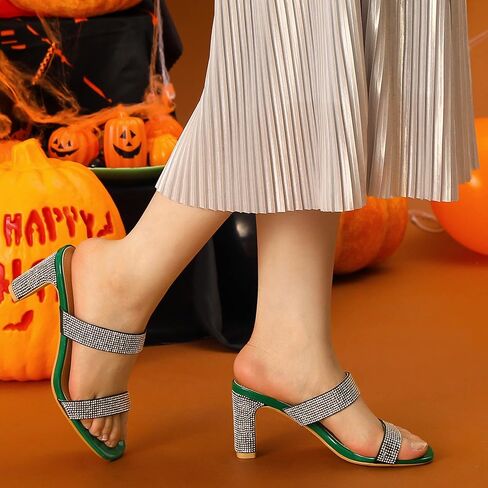 صنادل نسائية من Allegra K بكعب مكتنز من حجر الراين وكعب منزلق in Kuwait