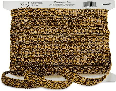 Trims by the Yard 5 Yards of Collette Woven Braid Circle Trim, Black/Gold in Saudi Arabia