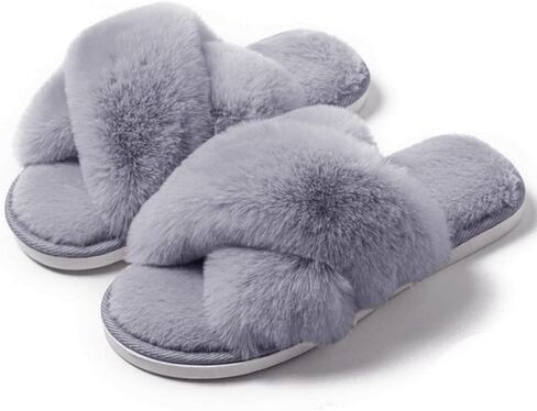 Naichuo Women's Fuzzy Cross Band Plush Slippers Memory Foam House Slippers Fluffy Furry Open Toe Cozy Bedroom Shoes in Kuwait